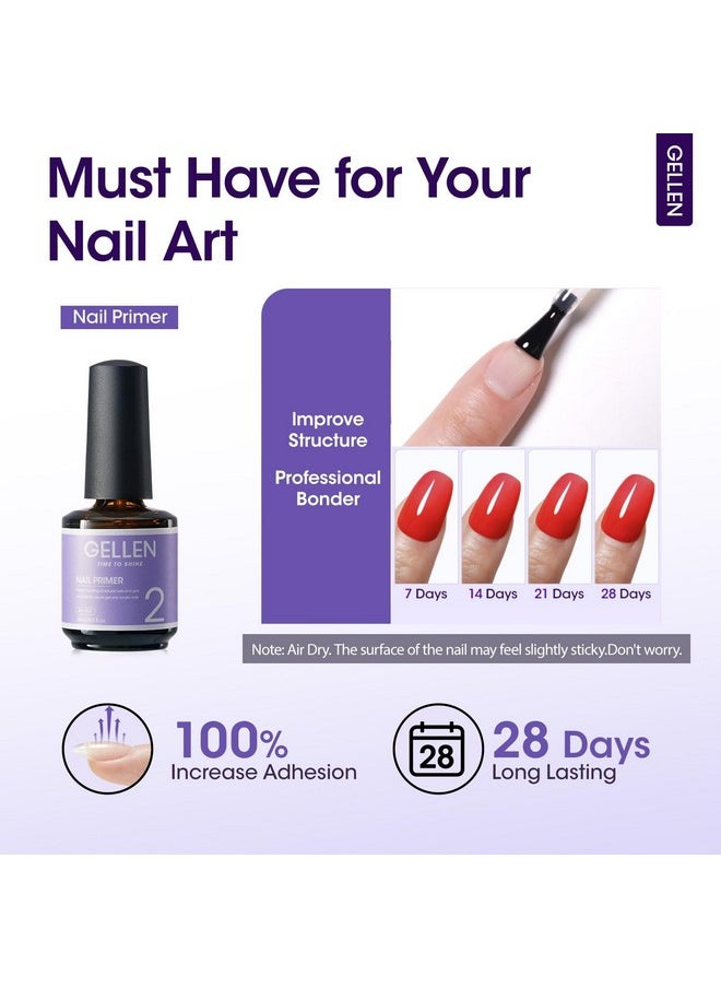 Gellen Nail Dehydrator and Primer, Hema-free & Acid-Free Nail Prep Dehydrate and Bond Primer for Long-lasting Acrylic Powder UV Gel Polish Press-on Nails Adhesion Fast Air Dry Nail Art Must Have Kit