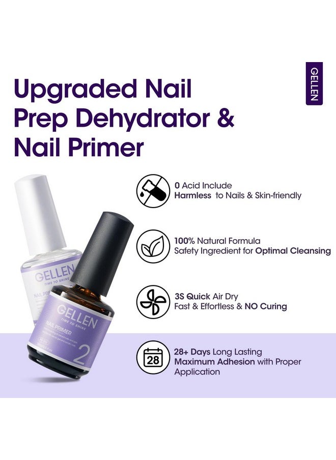 Gellen Nail Dehydrator and Primer, Hema-free & Acid-Free Nail Prep Dehydrate and Bond Primer for Long-lasting Acrylic Powder UV Gel Polish Press-on Nails Adhesion Fast Air Dry Nail Art Must Have Kit