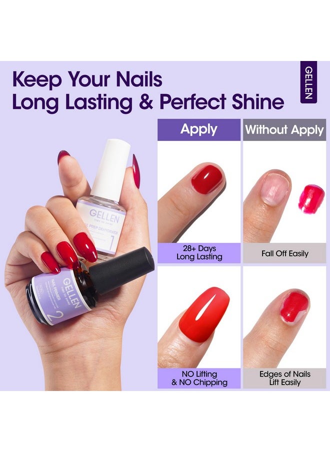 Gellen Nail Dehydrator and Primer, Hema-free & Acid-Free Nail Prep Dehydrate and Bond Primer for Long-lasting Acrylic Powder UV Gel Polish Press-on Nails Adhesion Fast Air Dry Nail Art Must Have Kit