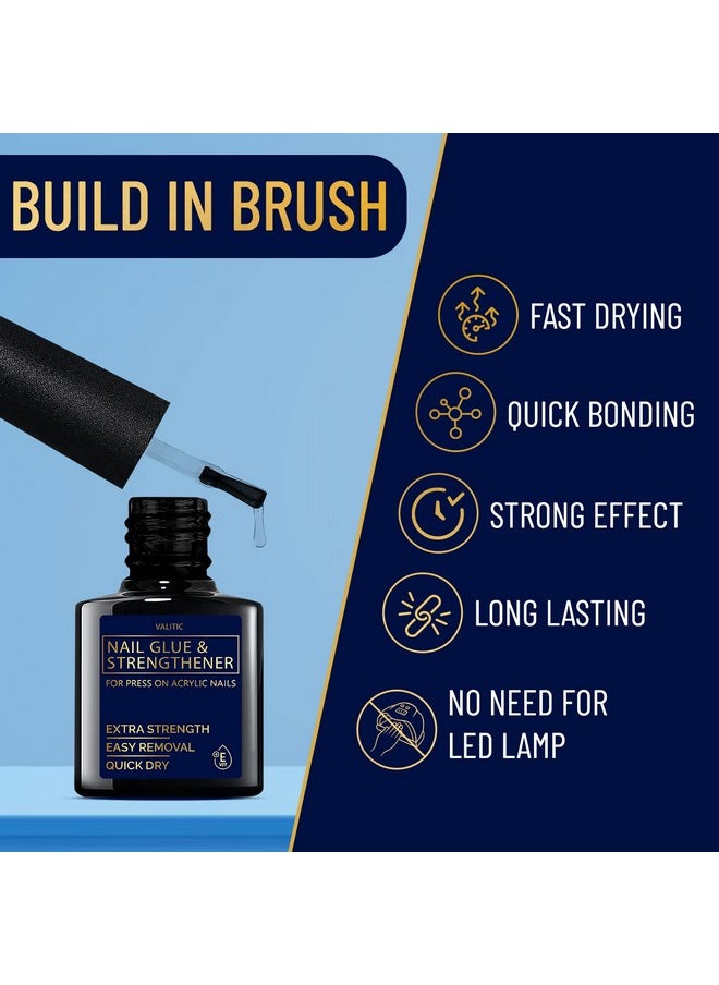 Valitic Nail Glue and Strengthener - Quick Dry Brush On Gel for Long Lasting Nails - Adhesive Bond for False Nails - Strengthener for Nail Tips - 1 PACK