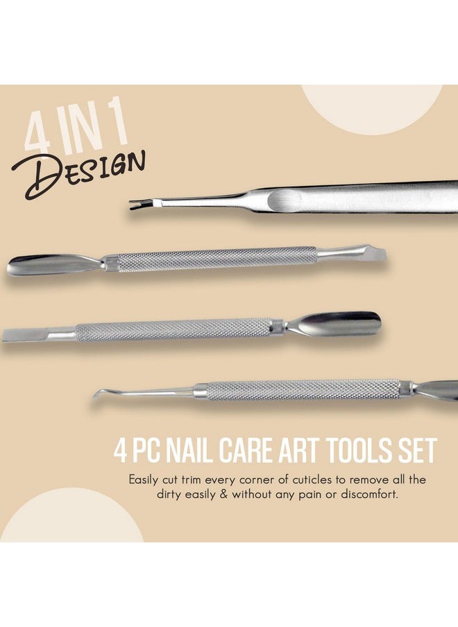 Cuticle Pusher Dual Sided - Sharp Edge Spoon Shaped Double Ended Ingrown Toenail Lifter Remover Trimmer Surgical Medical Grade Stainless Steel Manicure Pedicure Nail Art Care Tools (4 Pc Set) By Krisp