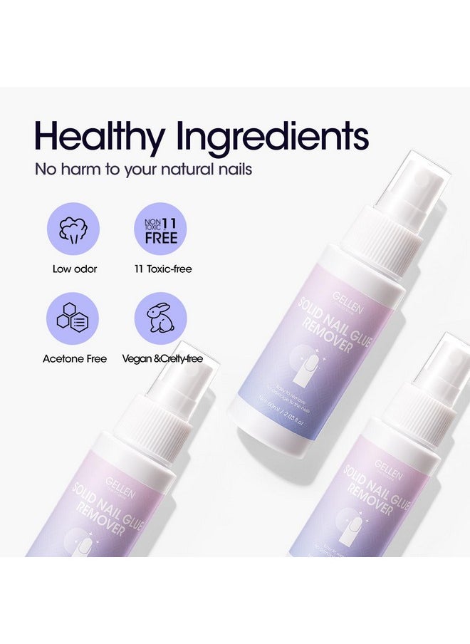 Gellen Nail Glue Remover, 60ML Nail Glue Remover for Press On Nails, Easy Remove Solid Nail Glue Gel On Fake Nail Tips, Not for Gel-base Glue or Gel Nail Polish