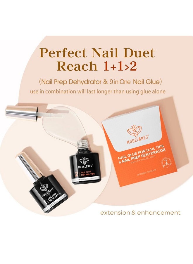 Modelones 9 in One Nail Glue Gel Nail Prep Dehydrate Gel Nail Kit Nail Extension Set for False Nail Tips/Acrylic Nails/Base Gel/Bloom Gel/Adhesive Bond, Long Lasting Curing Needed