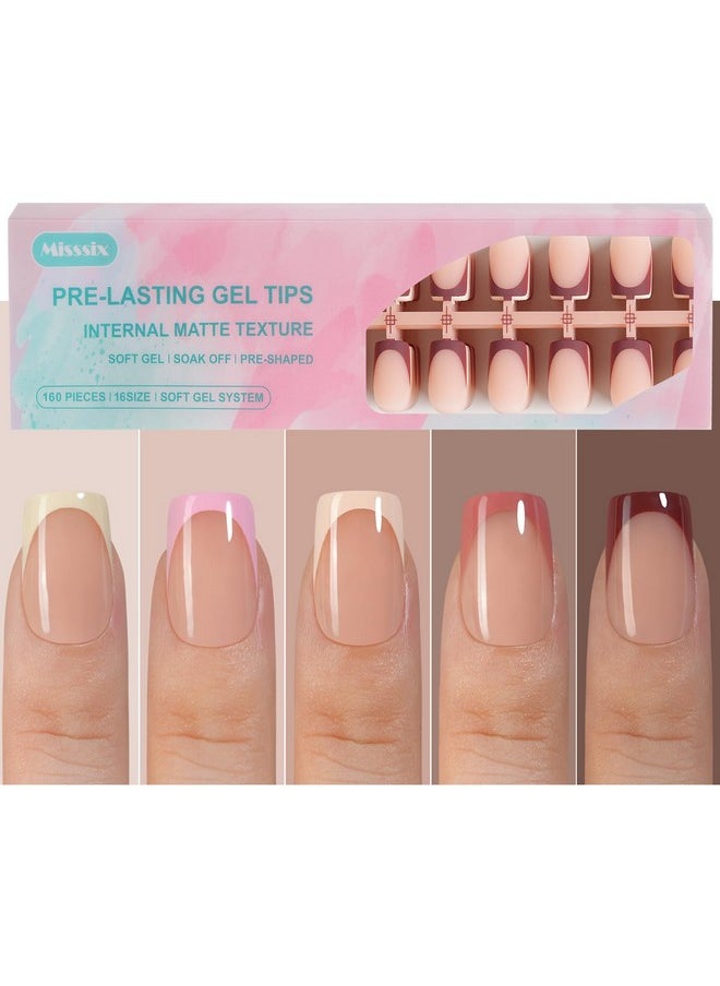 Misssix French Gel Nail Tips, 160Pcs French Tip Press on Nails Short Square, No Need to File Tips Pre-lasting, Fake Nails for Nail Art DIY 16 Sizes