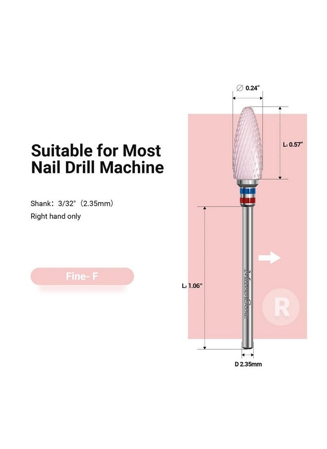 MelodySusie Ceramic Nail Drill Bit, 3/32'' (2.35mm) Professional Acrylic Nail File Flame Drill Bit for Manicure Pedicure Cuticle Gel Nail Polishing, Beginners Bits, Pink, Series Bit-S, Fine