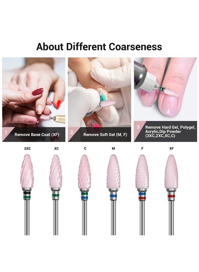 MelodySusie Ceramic Nail Drill Bit, 3/32'' (2.35mm) Professional Acrylic Nail File Flame Drill Bit for Manicure Pedicure Cuticle Gel Nail Polishing, Beginners Bits, Pink, Series Bit-S, Fine