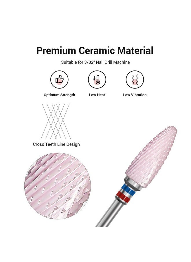 MelodySusie Ceramic Nail Drill Bit, 3/32'' (2.35mm) Professional Acrylic Nail File Flame Drill Bit for Manicure Pedicure Cuticle Gel Nail Polishing, Beginners Bits, Pink, Series Bit-S, Fine