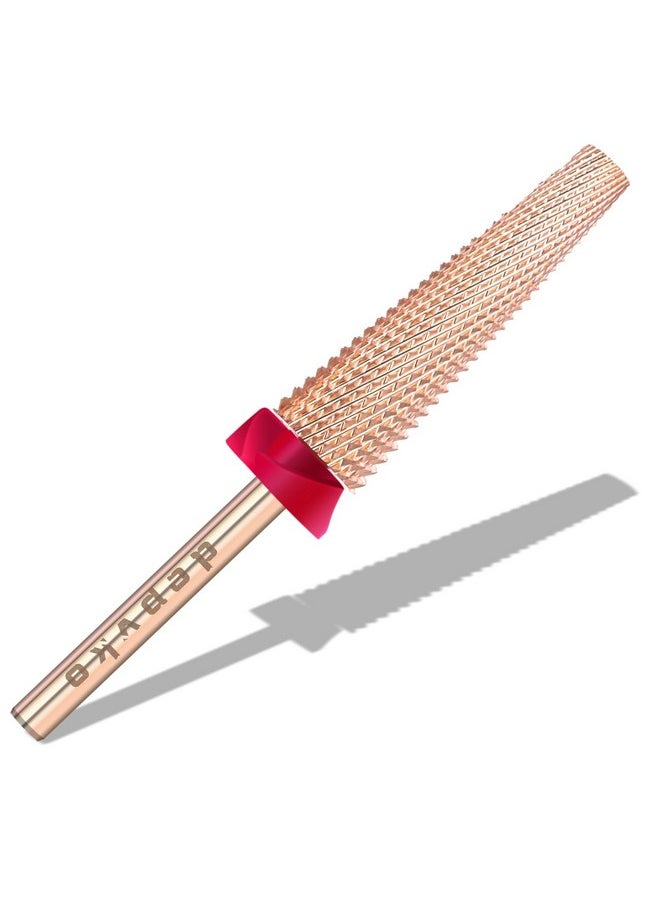 Depvko Super Long 5 in 1 Nail Drill Bits, 3/32'' Carbide Tungsten Bits, Two Way Rotate Professional Advanced Safety Bits for Nail, Fast Remove for Manicure Pedicure Cuticle Gel Polishing(F, Rose Gold)