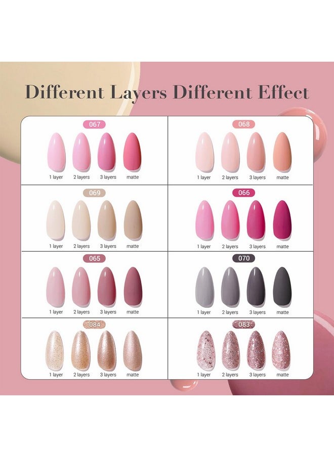 AZUREBEAUTY Vegan Nail Polish Set 8 Colors, Hot Pink Nude Grey Glitter Quick Dry Natural Nail Lacquer Strengthening Treatment Kit DIY Salon