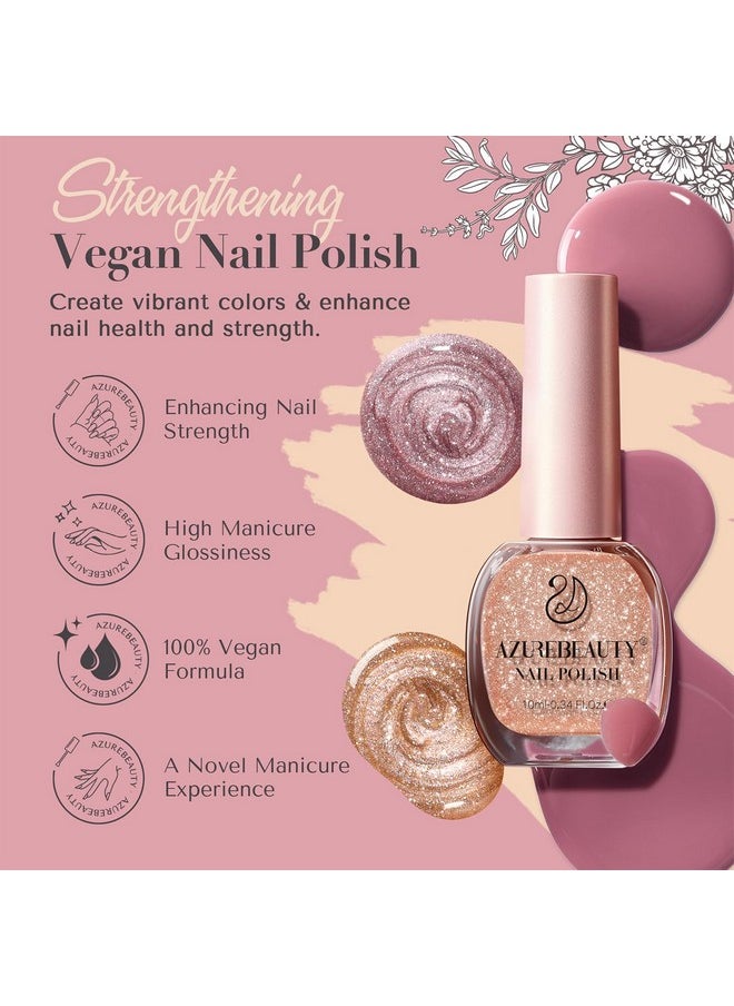 AZUREBEAUTY Vegan Nail Polish Set 8 Colors, Hot Pink Nude Grey Glitter Quick Dry Natural Nail Lacquer Strengthening Treatment Kit DIY Salon