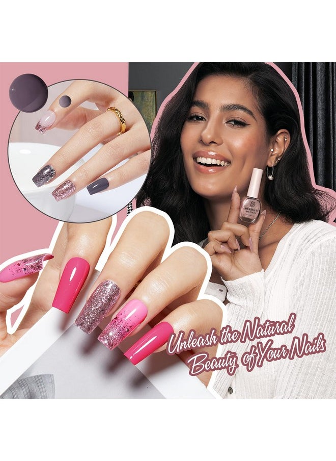 AZUREBEAUTY Vegan Nail Polish Set 8 Colors, Hot Pink Nude Grey Glitter Quick Dry Natural Nail Lacquer Strengthening Treatment Kit DIY Salon