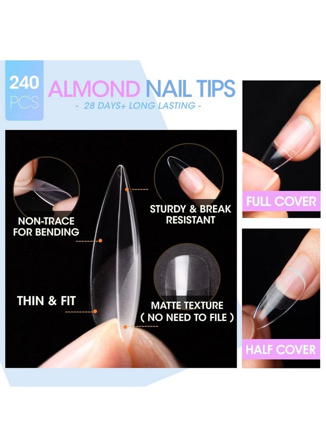Gellen Gel Tips Nail Extension Kit, Gel x Nail Kit with 240Pcs Almond Nail Tips, 3 in 1 Nail Glue Gel, Nail Prep Dehydrator and Primer, U V LED Nail Lamp, Nail Decorations for DIY Manicure Set