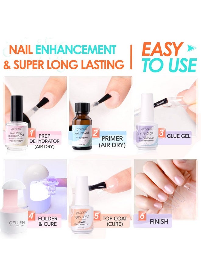 Gellen Gel Tips Nail Extension Kit, Gel x Nail Kit with 240Pcs Almond Nail Tips, 3 in 1 Nail Glue Gel, Nail Prep Dehydrator and Primer, U V LED Nail Lamp, Nail Decorations for DIY Manicure Set