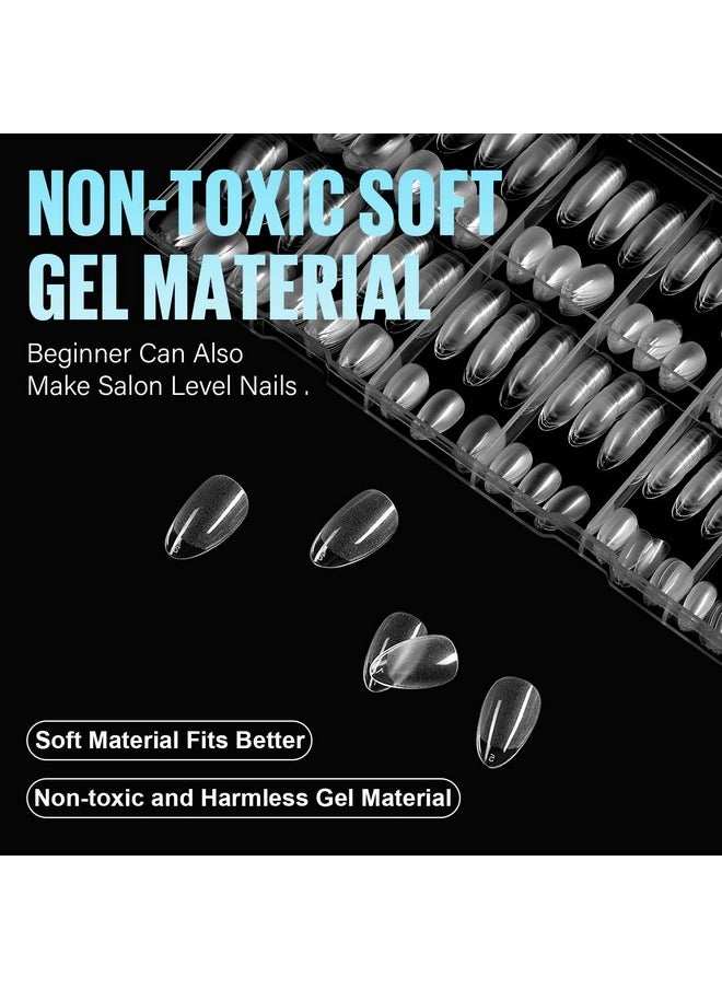 TOMICCA Short Almond Nail Tips, 504Pcs Soft Gel Nail Tips, 12 Sizes Pre-Shaped Half Matte Fake Clear Gelly Tips, Press on Acrylic Nails for Nail Extension DIY Nail Salon