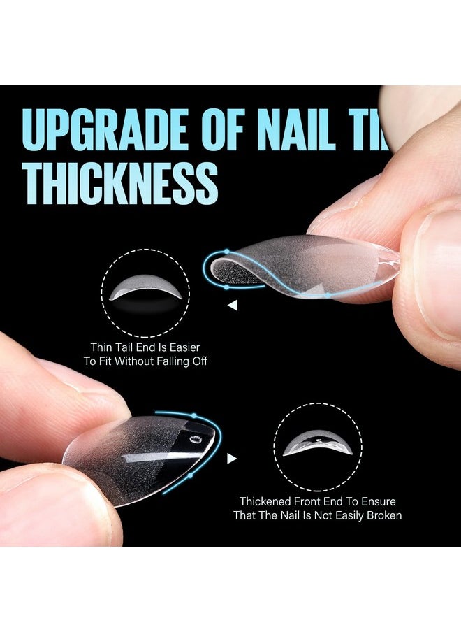 TOMICCA Short Almond Nail Tips, 504Pcs Soft Gel Nail Tips, 12 Sizes Pre-Shaped Half Matte Fake Clear Gelly Tips, Press on Acrylic Nails for Nail Extension DIY Nail Salon