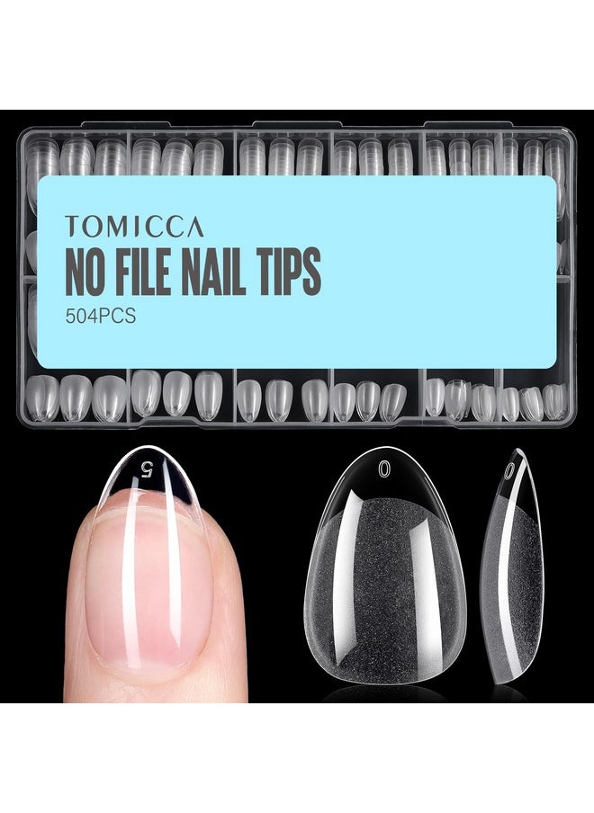 TOMICCA Short Almond Nail Tips, 504Pcs Soft Gel Nail Tips, 12 Sizes Pre-Shaped Half Matte Fake Clear Gelly Tips, Press on Acrylic Nails for Nail Extension DIY Nail Salon