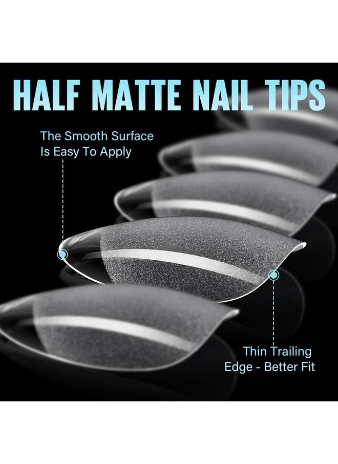 TOMICCA Short Almond Nail Tips, 504Pcs Soft Gel Nail Tips, 12 Sizes Pre-Shaped Half Matte Fake Clear Gelly Tips, Press on Acrylic Nails for Nail Extension DIY Nail Salon