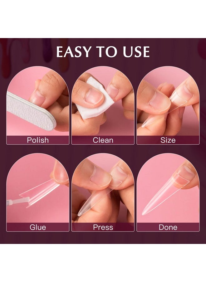 krofaue 500PCS Stiletto Nail Tips Extra Long Nails Clear Nail Tips 10 Sizes Half Cover Nail Tips XL Stiletto Shape Nail Tips Artificial Acrylic Nails Pointed Press On Nails with Box for Nail Salon DIY