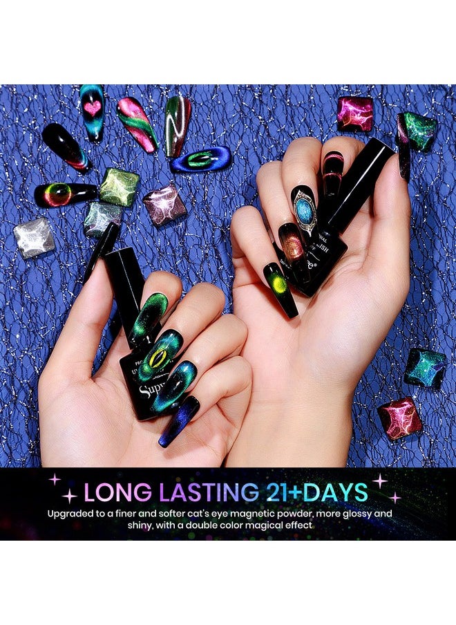 SUPWEE Cat Eye Gel Nail Polish Set - 12 Colors 9D Magnetic Nail Polish Gel Galaxy Cateye Nail Gel Polish with 1 Black Gel and Magnetic Lamp Cure Required Home Manicure DIY Nail Art
