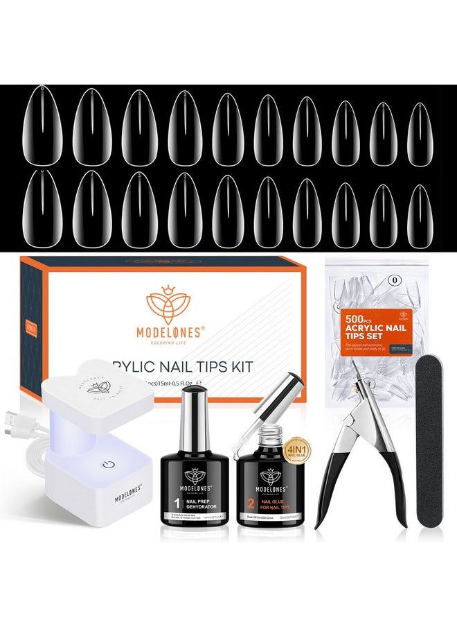 modelones Gel Nail Kit, 500Pcs Soft Gel Nail Tips Medium Almond Shape, Nail Glue Nail Prep Dehydrate & Portable Led Lamp Nail Clipper, Easy Nail Extension Set for Easter Nail Art