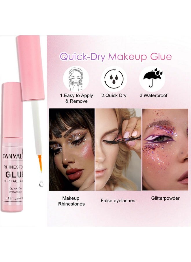 Canvalite Rhinestones for Face Colorful Face Gems Face Jewels AB & Clear Eye Hair Nail Gems Rhinestones with Quick Dry Makeup Glue, 1 Rhinestones Picker Wax Pen, 1 Tweezers for Nail Art Face Makeup