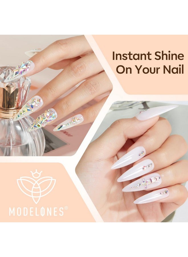 Modelones 4-in-1 Rhinestone Glue for Nails, Super Strong Nail Glue for Press on Nails，Nail Gems and Nail Charms, No Wipe Nail Art Glue for Nail Rhinestones, Nail Jewel Diamonds, 30 g Cured Need