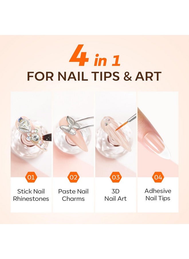 Modelones 4-in-1 Rhinestone Glue for Nails, Super Strong Nail Glue for Press on Nails，Nail Gems and Nail Charms, No Wipe Nail Art Glue for Nail Rhinestones, Nail Jewel Diamonds, 30 g Cured Need