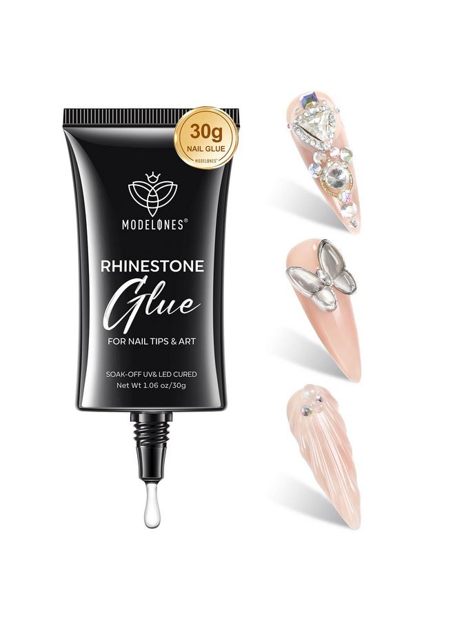 Modelones 4-in-1 Rhinestone Glue for Nails, Super Strong Nail Glue for Press on Nails，Nail Gems and Nail Charms, No Wipe Nail Art Glue for Nail Rhinestones, Nail Jewel Diamonds, 30 g Cured Need