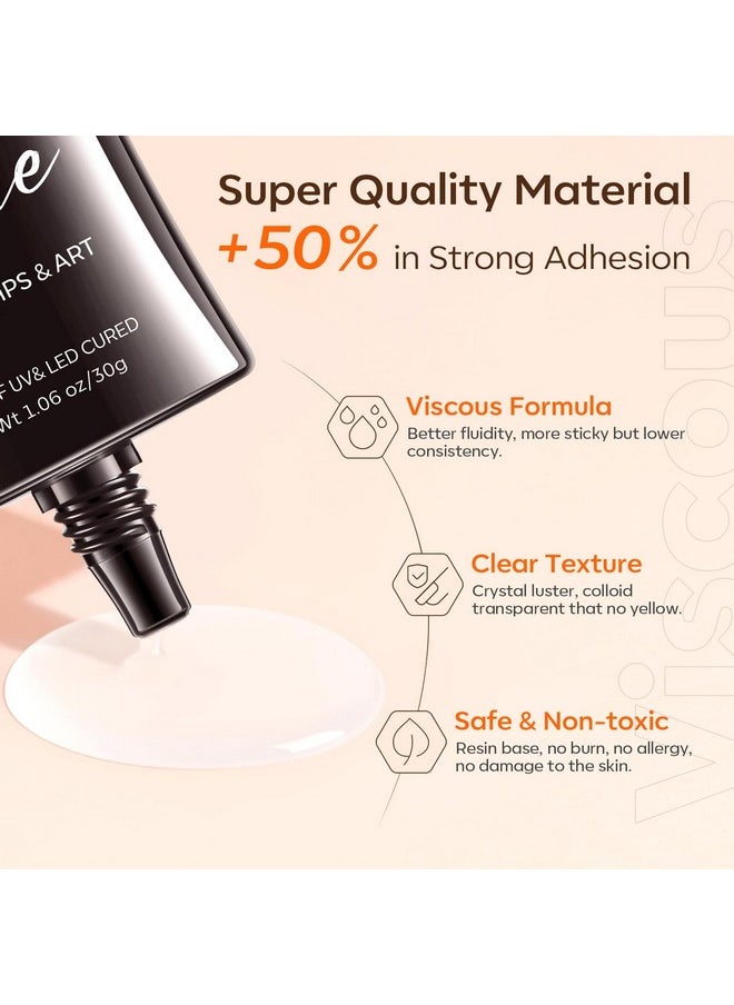 Modelones 4-in-1 Rhinestone Glue for Nails, Super Strong Nail Glue for Press on Nails，Nail Gems and Nail Charms, No Wipe Nail Art Glue for Nail Rhinestones, Nail Jewel Diamonds, 30 g Cured Need