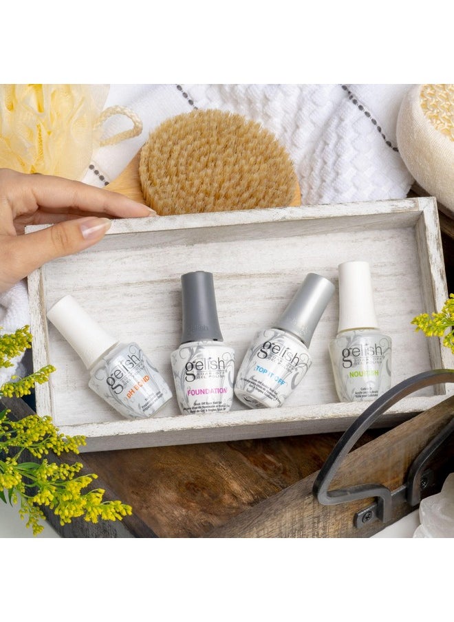 Gelish Essential Fantastic Four Kit - pH Bond Nail Prep, Foundation Base Gel, Top It Off Sealer Gel & Nourish Cuticle Oil - Professional Manicure Essentials for Long-Lasting, Chip-Free Shine.