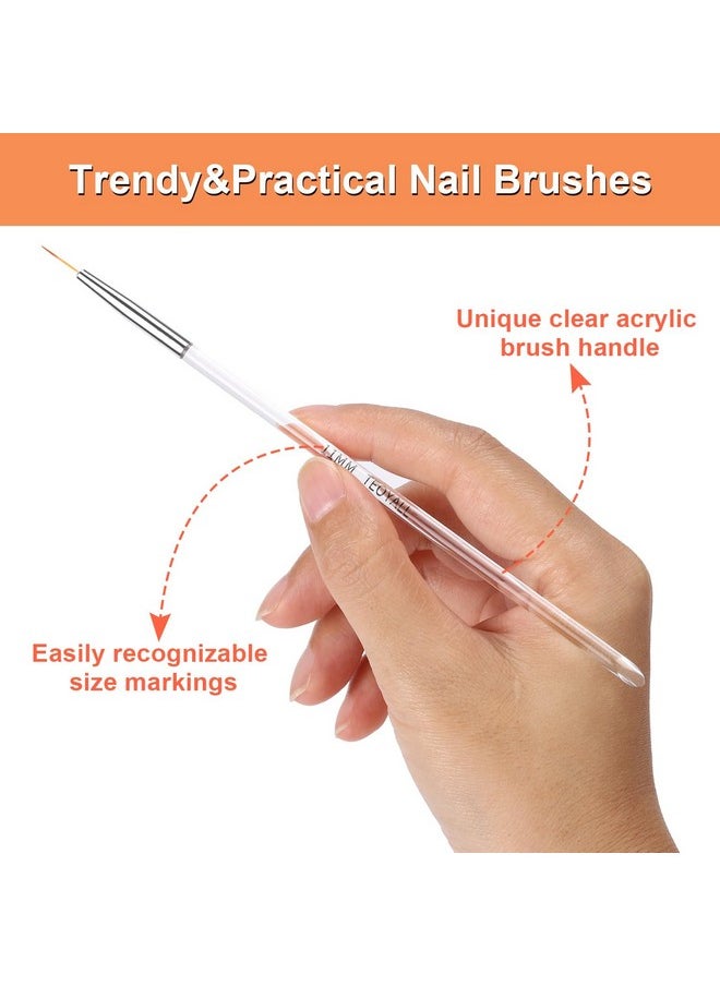 TEOYALL Fine Liner Brush, Nail Art Striping Brushes 5/7/9/11/20mm Thin Line Nail Brush Detail Drawing Brush Gel Nail Polish Brush