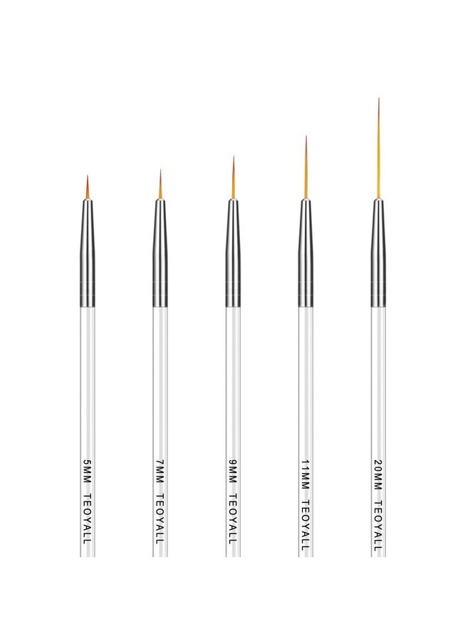 TEOYALL Fine Liner Brush, Nail Art Striping Brushes 5/7/9/11/20mm Thin Line Nail Brush Detail Drawing Brush Gel Nail Polish Brush