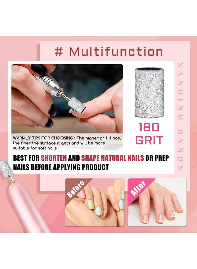 200Pcs Nails Sanding Band, 180 Grit Zebra Sanding Band for Nail Drill Fine Grit Sanding Bands with 3/32” Nail Sanding Bit for Natural, Gel Nail, Sand Band 180 Grit Set for Manicure & Pedicure