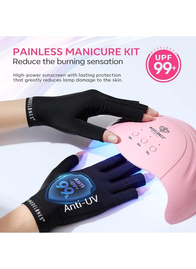 Modelones UV Light for Gel Nails with UV Gloves, 48 W Nail Dryer with 3 Timer Settings, Nail Lamps for Gel Polish, Professional UPF99+ UV Protection Gloves for Nail Art Manicure
