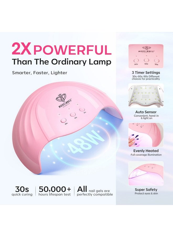 Modelones UV Light for Gel Nails with UV Gloves, 48 W Nail Dryer with 3 Timer Settings, Nail Lamps for Gel Polish, Professional UPF99+ UV Protection Gloves for Nail Art Manicure