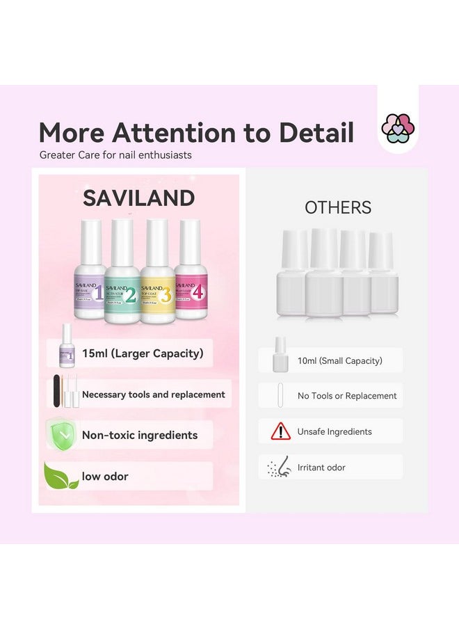 SAVILAND Dip Powder Liquid Set: 4 Pcs Nail Dip Liquid Set with Dip Powder Base Activator Top Coat and Brush Saver 15 ml/0.5 Fl.oz Dipping Nail Liquid Set for Dip Powder Nail Kit Home DIY Salon Art