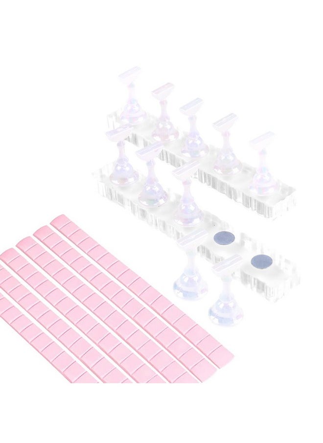 BQAN 2 Set Nail Holder for Painting Nails, Transparent Acrylic Nail Stand for Press on / Fake Nail Tips Training / Nails Display with 96 Pcs Reusable Adhesive Putty