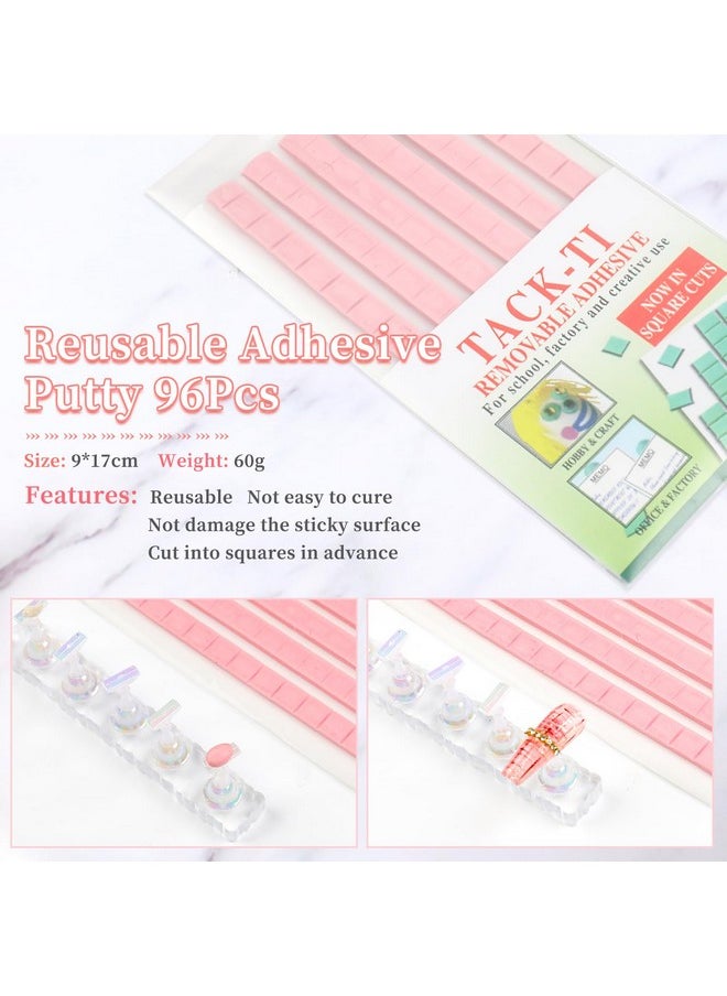 BQAN 2 Set Nail Holder for Painting Nails, Transparent Acrylic Nail Stand for Press on / Fake Nail Tips Training / Nails Display with 96 Pcs Reusable Adhesive Putty