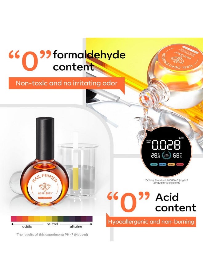 modelones 30 ml Nail Dehydrator and Primer, Acid Free Natural Nail Prep Dehydrate & Bond Primer Kit, Hema-Free Acrylic Nail Supplies Primer Top Coat