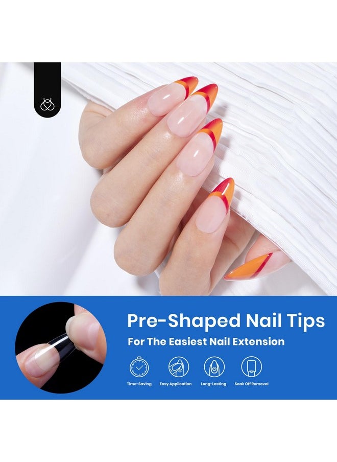 Beetles Gel Nail Tips Almond Medium Shape Nails, 500Pcs Pre Shaped Soft Nail Tips Clear Full Cover False Nails for Gel Nail Polish Soak Off Easy Nail Extensions Press on Nails Valentines Day Gifts