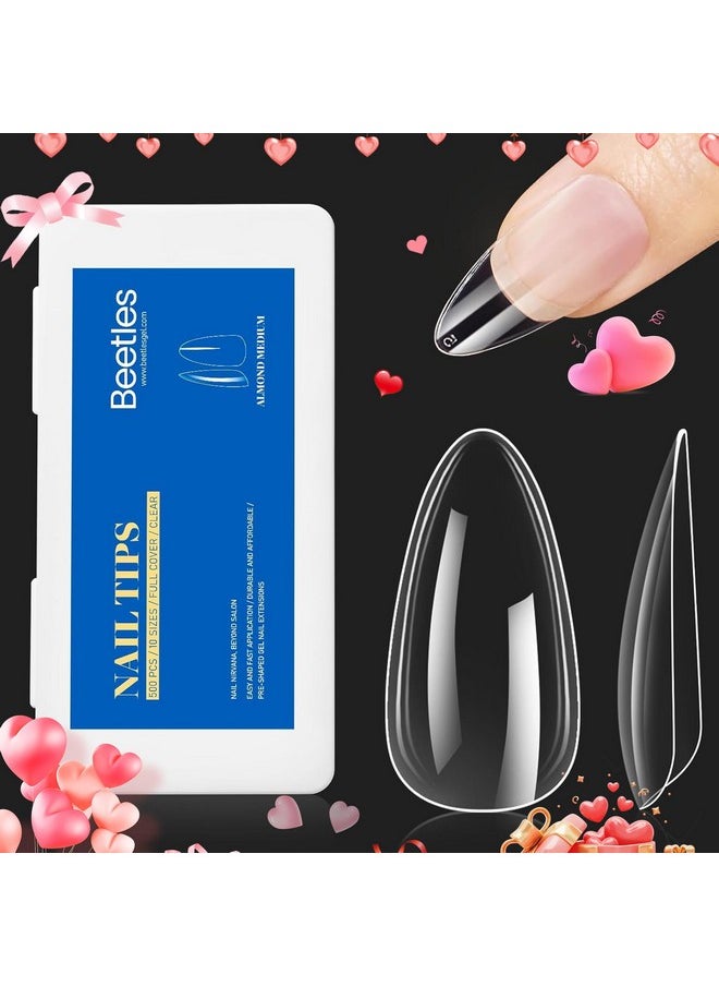 Beetles Gel Nail Tips Almond Medium Shape Nails, 500Pcs Pre Shaped Soft Nail Tips Clear Full Cover False Nails for Gel Nail Polish Soak Off Easy Nail Extensions Press on Nails Valentines Day Gifts