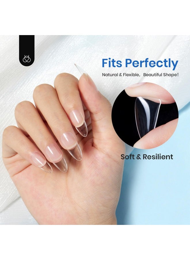 Beetles Gel Nail Tips Almond Medium Shape Nails, 500Pcs Pre Shaped Soft Nail Tips Clear Full Cover False Nails for Gel Nail Polish Soak Off Easy Nail Extensions Press on Nails Valentines Day Gifts