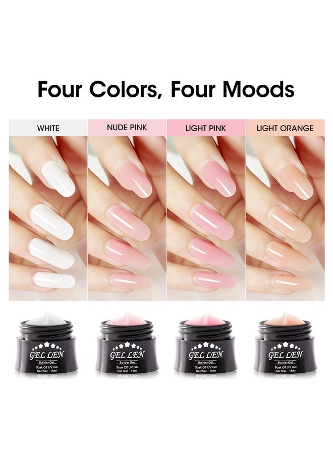 Gellen Builder Gel Kit - Nail Extension Gel Nude Pinks White Light Orange Builder Nail Gel Kit 4 Colors Hard Nail Gel Builder 15ml