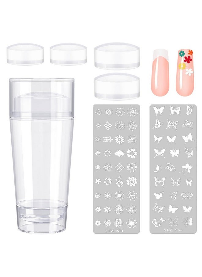 Subay French Nail Stamper, Nail Stamper Kit - 2pcs Nail Art Stamper, Nail Scraper, 2pcs Nail Stamping Plate, 4pcs Replaceable Silicone Jelly Heads for Gel Manicure Home Salon Nail Art DIY