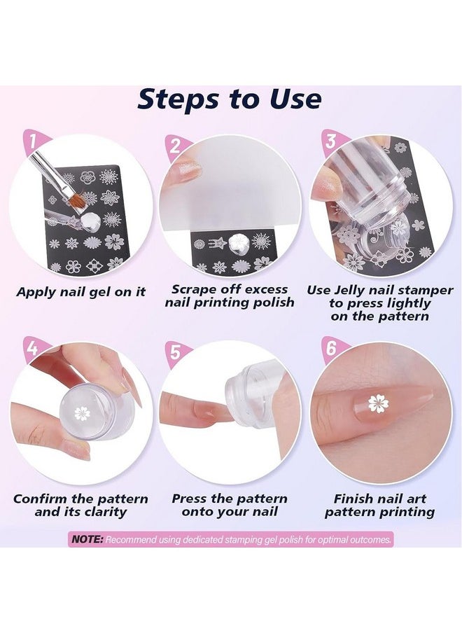 Subay French Nail Stamper, Nail Stamper Kit - 2pcs Nail Art Stamper, Nail Scraper, 2pcs Nail Stamping Plate, 4pcs Replaceable Silicone Jelly Heads for Gel Manicure Home Salon Nail Art DIY