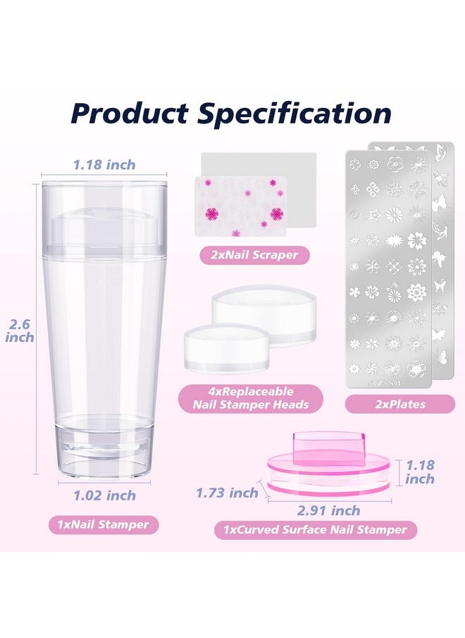 Subay French Nail Stamper, Nail Stamper Kit - 2pcs Nail Art Stamper, Nail Scraper, 2pcs Nail Stamping Plate, 4pcs Replaceable Silicone Jelly Heads for Gel Manicure Home Salon Nail Art DIY