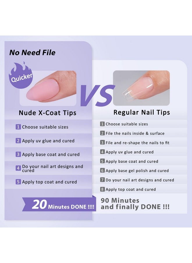 BTArtbox XCOATTIPS Natural Nail Tips -Short Almond Press On Nails Pink, Long Lasting Soft Gel Nails False Nail, Soak Off Acrylic Fake Nails Extensions for Nail Art DIY Valentines Day Gifts
