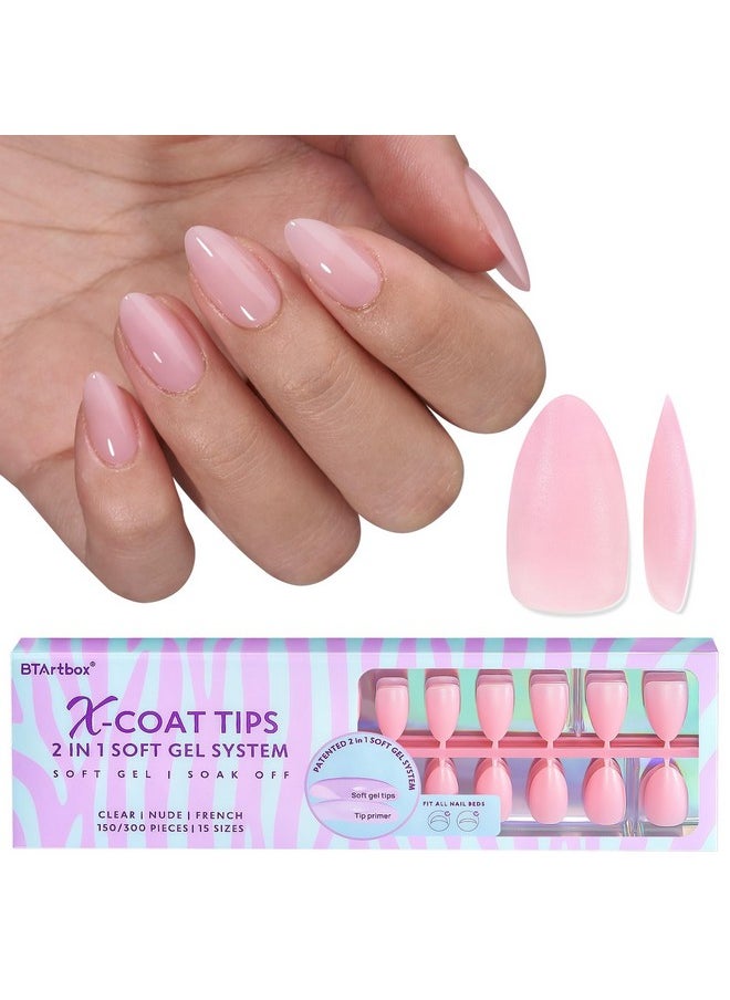 BTArtbox XCOATTIPS Natural Nail Tips -Short Almond Press On Nails Pink, Long Lasting Soft Gel Nails False Nail, Soak Off Acrylic Fake Nails Extensions for Nail Art DIY Valentines Day Gifts