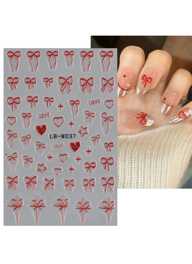 JMEOWIO 8 Sheets Heart Bow Tie Nail Art Stickers Decals Self-Adhesive Pegatinas Uñas Pink Nail Supplies Nail Art Design Decoration Accessories
