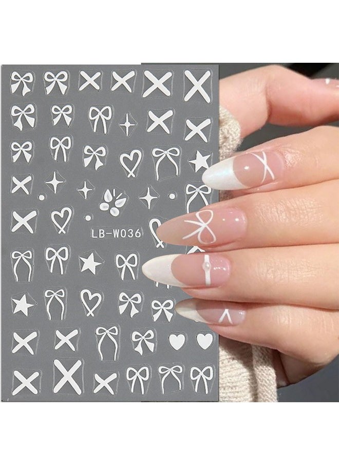 JMEOWIO 8 Sheets Heart Bow Tie Nail Art Stickers Decals Self-Adhesive Pegatinas Uñas Pink Nail Supplies Nail Art Design Decoration Accessories